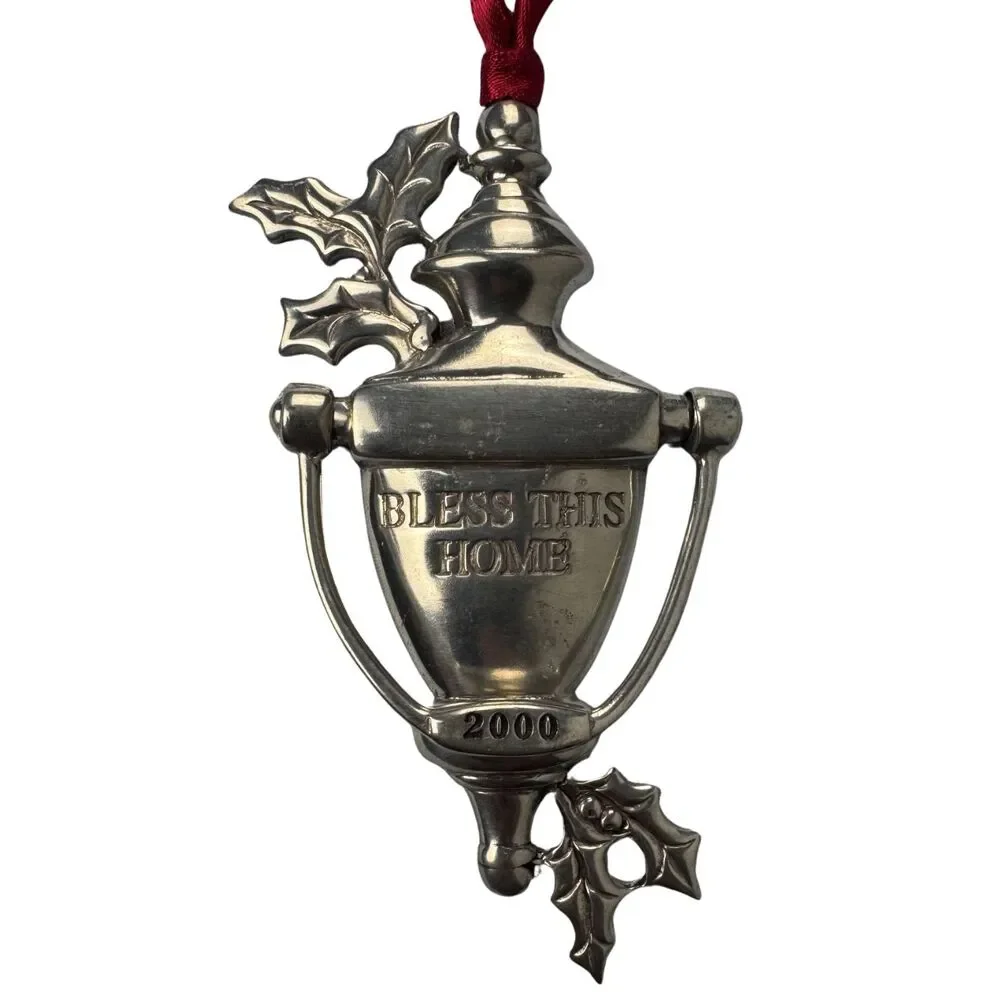 Lenox Kirk Stieff Pewter Bless This Home Doorknocker Christmas Ornament 2000 Vtg